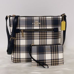 NWT💃Coach Bundle Rowan File Bag With Garden Plaid And Corner Zip Wristlet